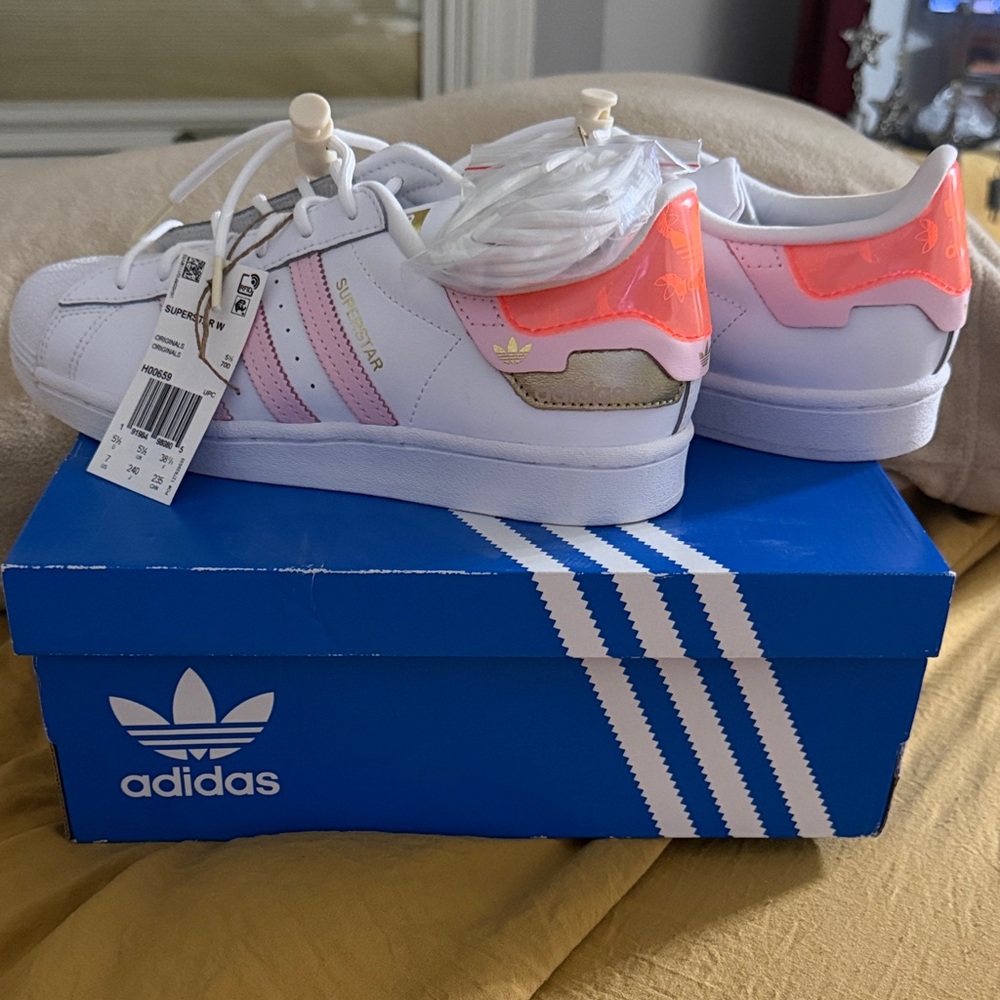Adidas Women Sneakers - White, Pink, and Gold